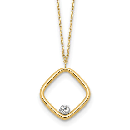 14K Yellow Gold With Rhodium Polished Cz Square Necklace