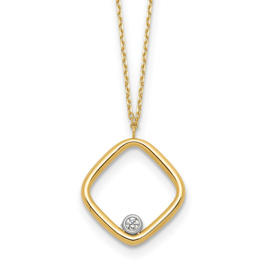 14K Yellow Gold With Rhodium Polished Cz Square Necklace