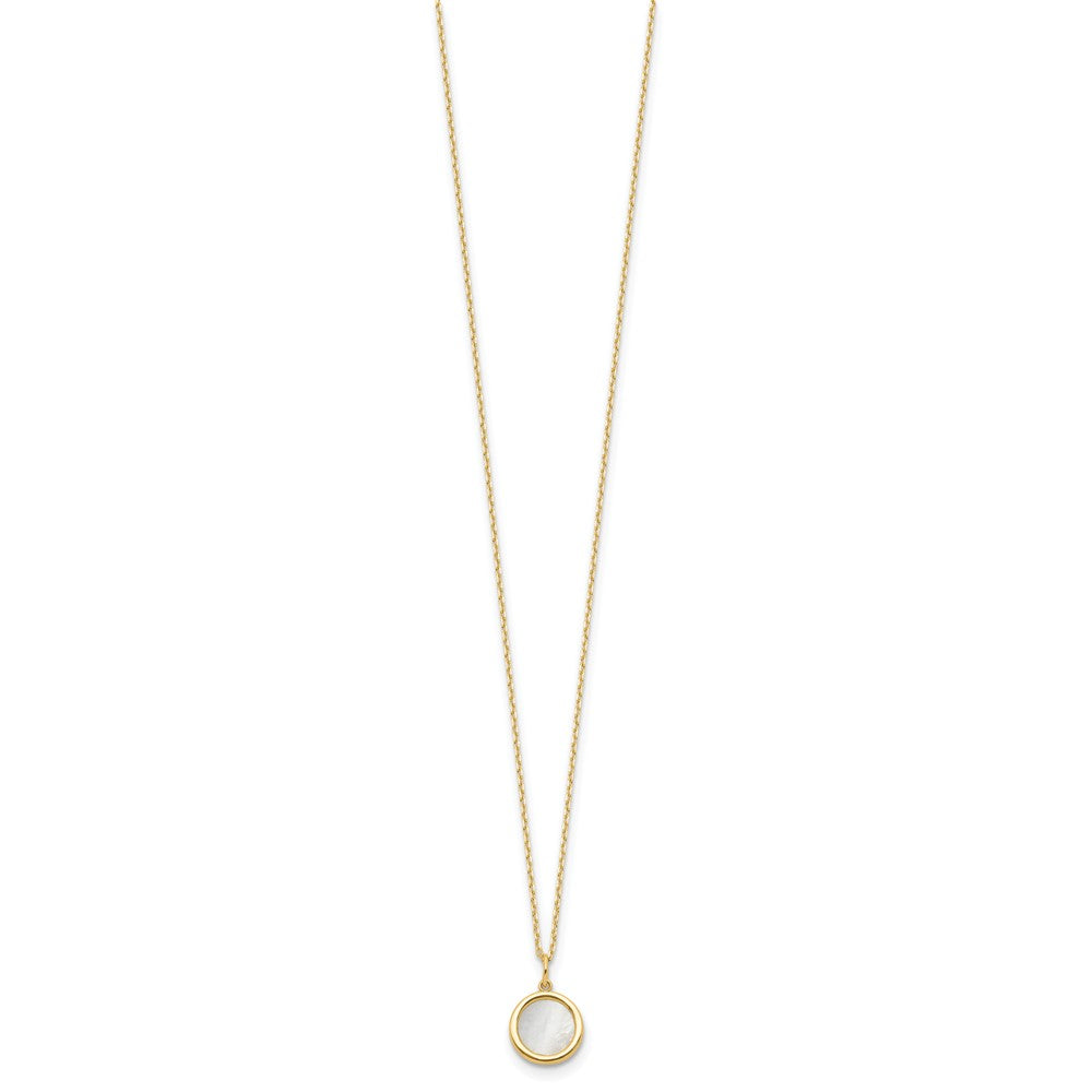 14K Yellow Gold Polished Mother Of Pearl Circle Necklace
