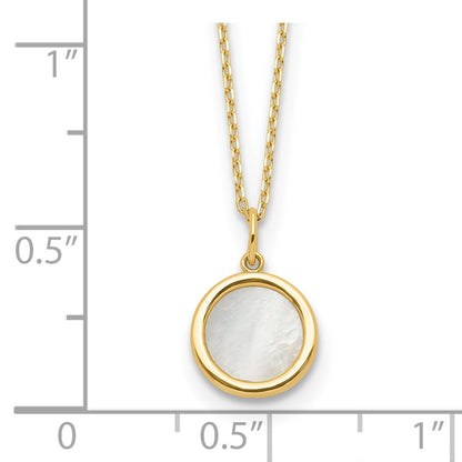 14K Yellow Gold Polished Mother Of Pearl Circle Necklace