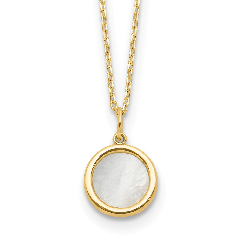 14K Yellow Gold Polished Mother Of Pearl Circle Necklace
