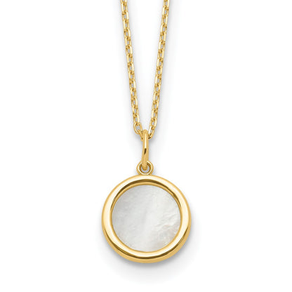 14K Yellow Gold Polished Mother Of Pearl Circle Necklace