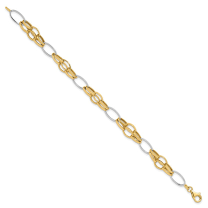 14K Two Tone Polished Fancy Link Bracelet