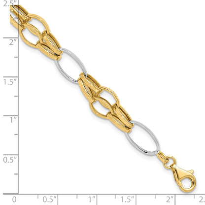 14K Two Tone Polished Fancy Link Bracelet
