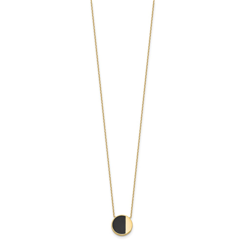 14K Yellow Gold With Black Enamel Polished Circle Necklace