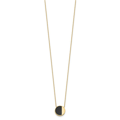 14K Yellow Gold With Black Enamel Polished Circle Necklace
