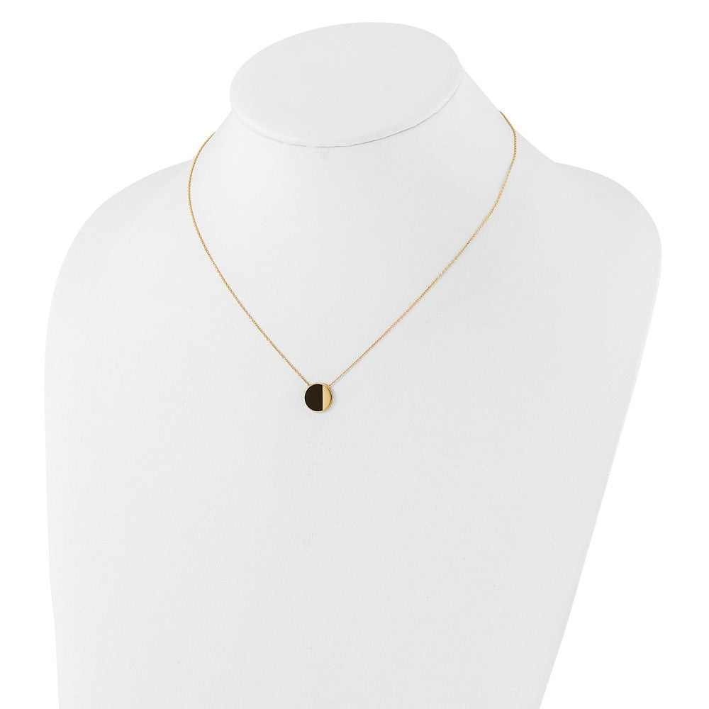 14K Yellow Gold With Black Enamel Polished Circle Necklace