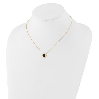 14K Yellow Gold With Black Enamel Polished Circle Necklace