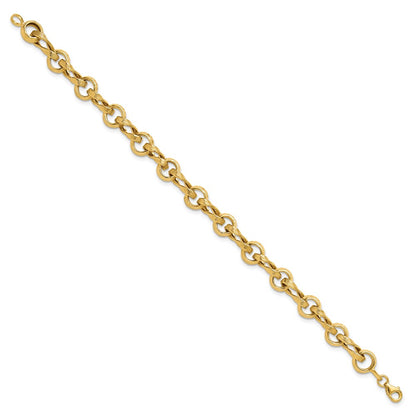 14K Yellow Gold Polished And Textured Fancy Link Bracelet