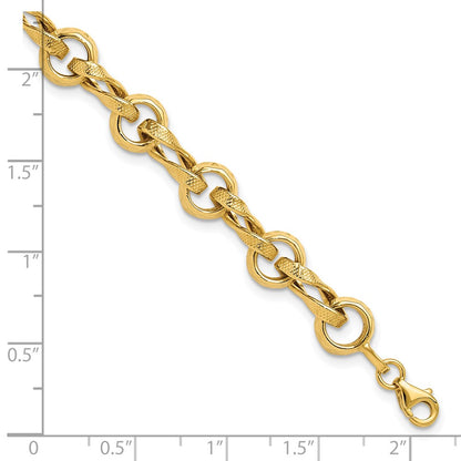 14K Yellow Gold Polished And Textured Fancy Link Bracelet