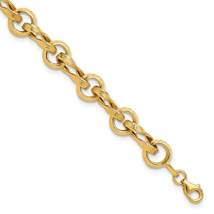 14K Yellow Gold Polished And Textured Fancy Link Bracelet