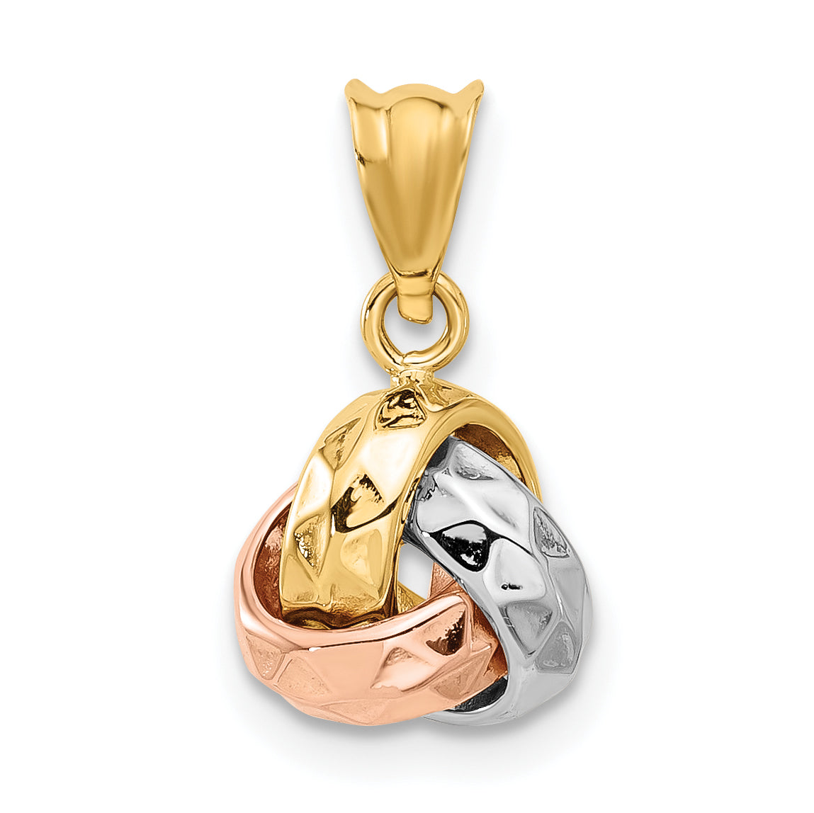 14K Tri Color Polished And Diamond Cut Love Knot Pendant