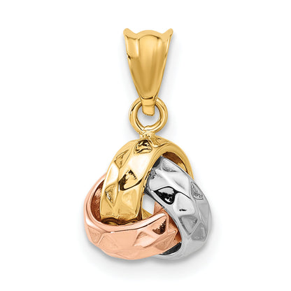 14K Tri Color Polished And Diamond Cut Love Knot Pendant