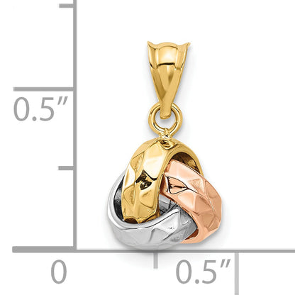 14K Tri Color Polished And Diamond Cut Love Knot Pendant