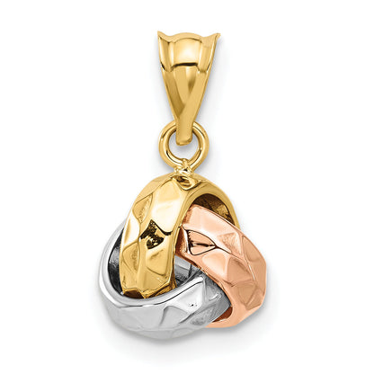 14K Tri Color Polished And Diamond Cut Love Knot Pendant