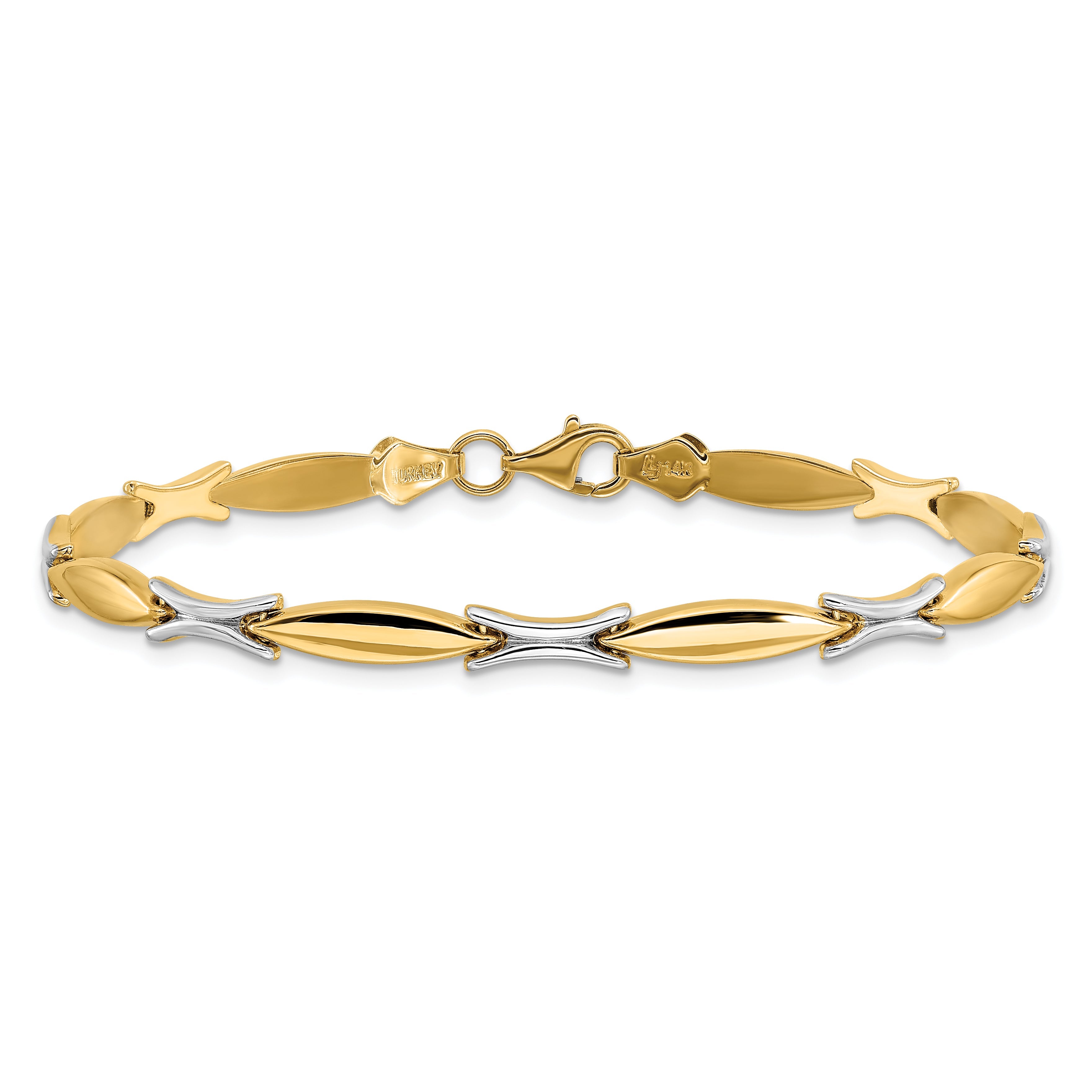 14K Two Tone Polished Fancy Link Bracelet