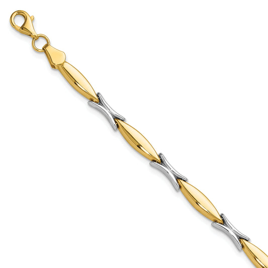 14K Two Tone Polished Fancy Link Bracelet