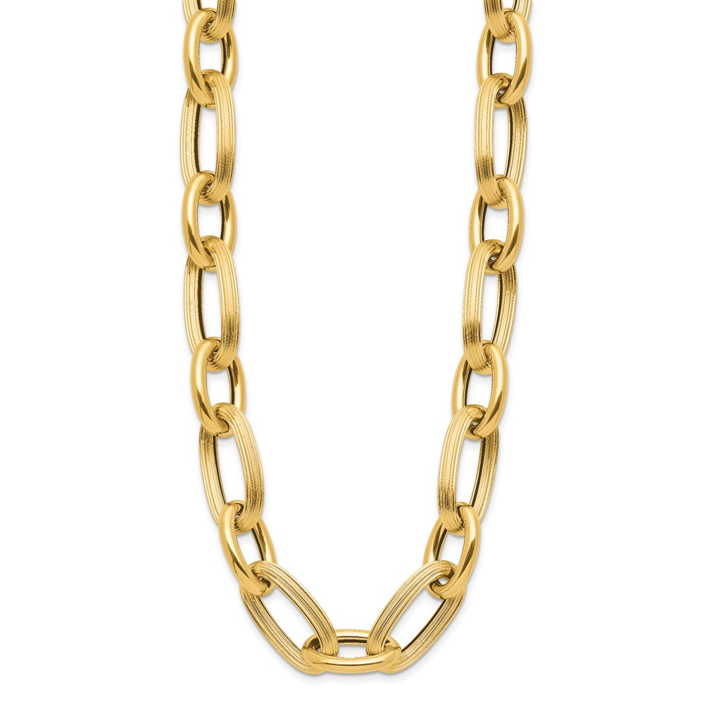 14K Yellow Gold Polished Textured Hollow Fancy Link Necklace