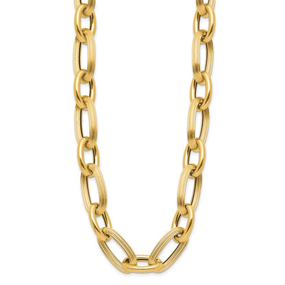 14K Yellow Gold Polished Textured Hollow Fancy Link Necklace