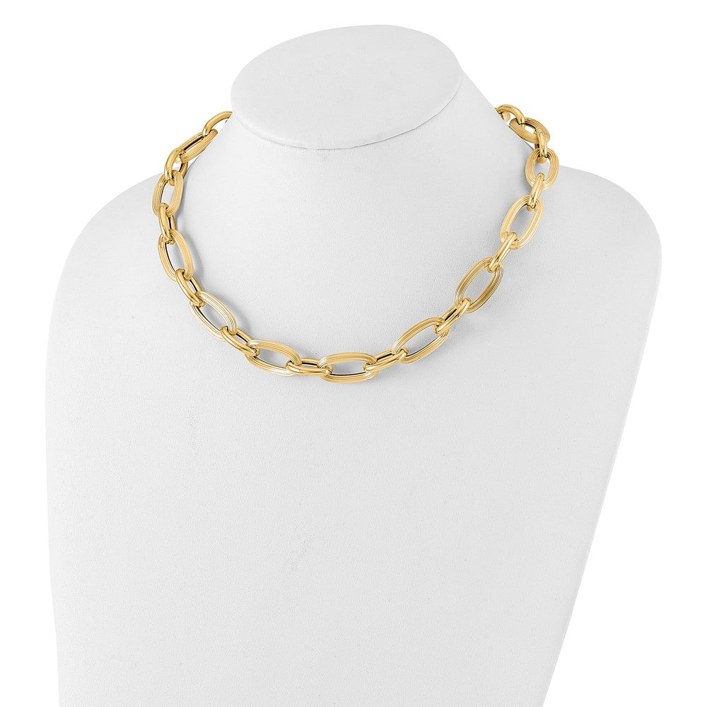 14K Yellow Gold Polished Textured Hollow Fancy Link Necklace