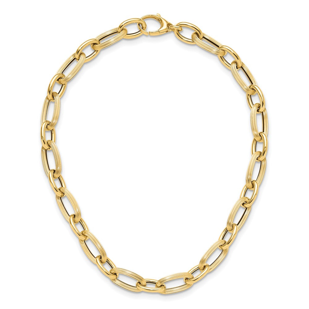 14K Yellow Gold Polished Textured Hollow Fancy Link Necklace