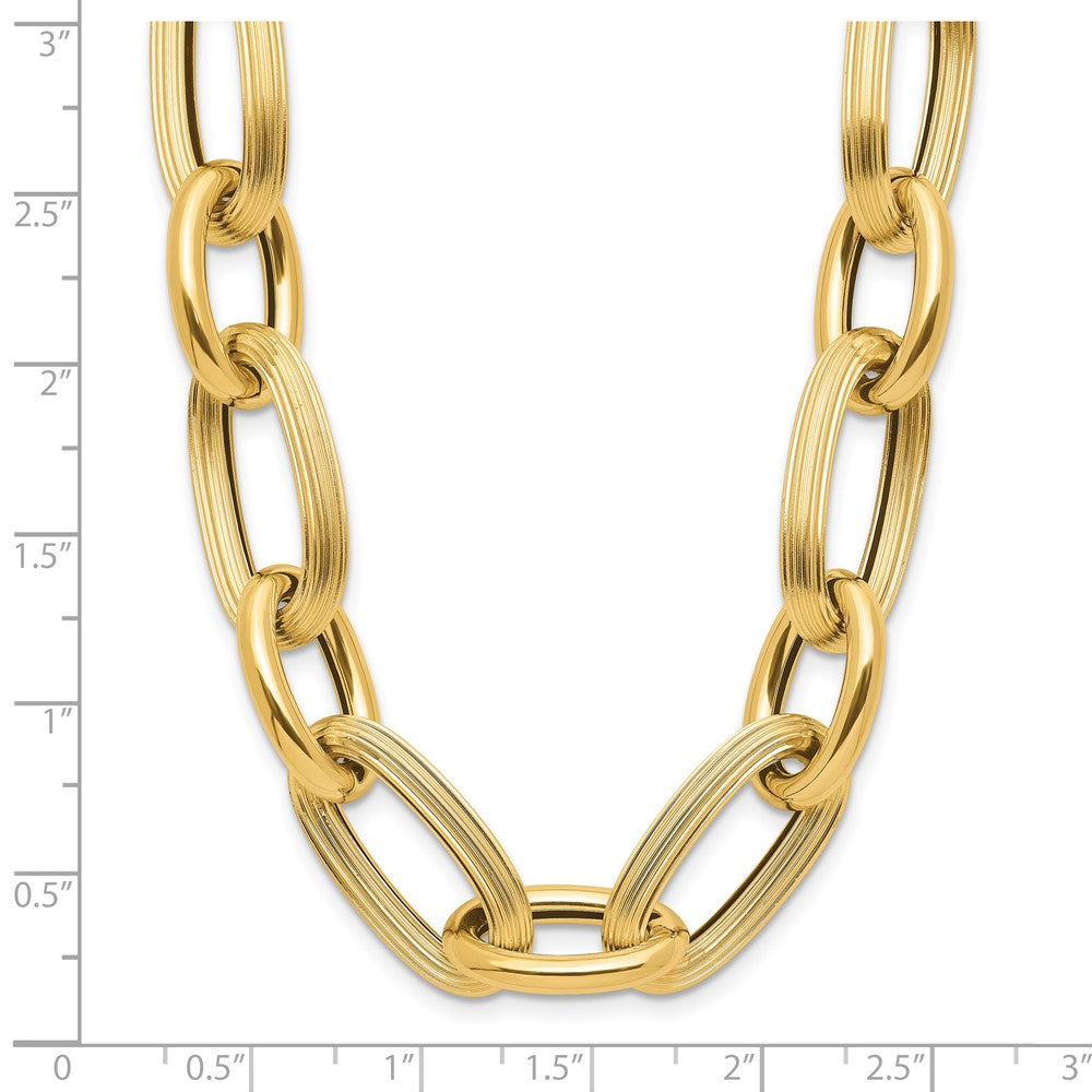 14K Yellow Gold Polished Textured Hollow Fancy Link Necklace