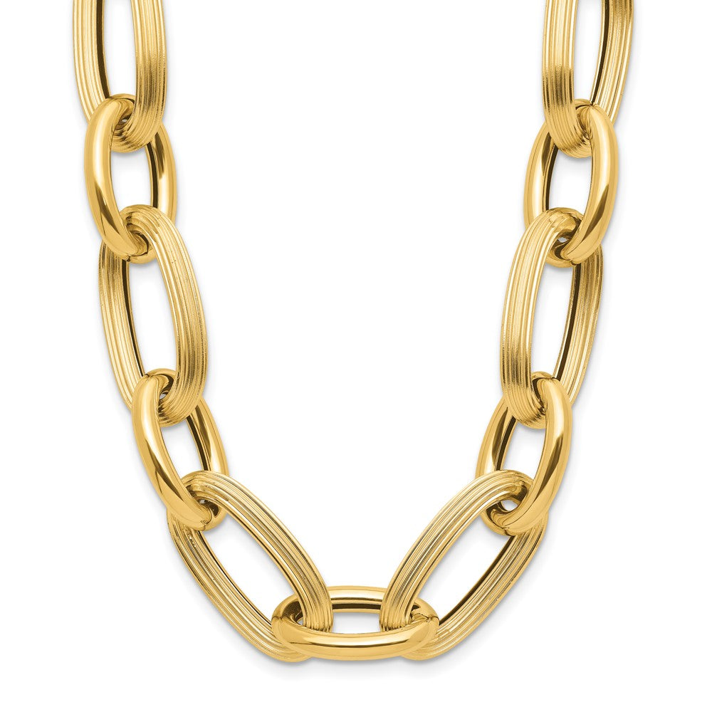 14K Yellow Gold Polished Textured Hollow Fancy Link Necklace
