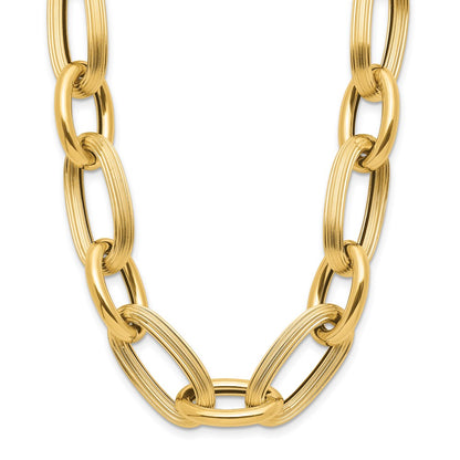 14K Yellow Gold Polished Textured Hollow Fancy Link Necklace