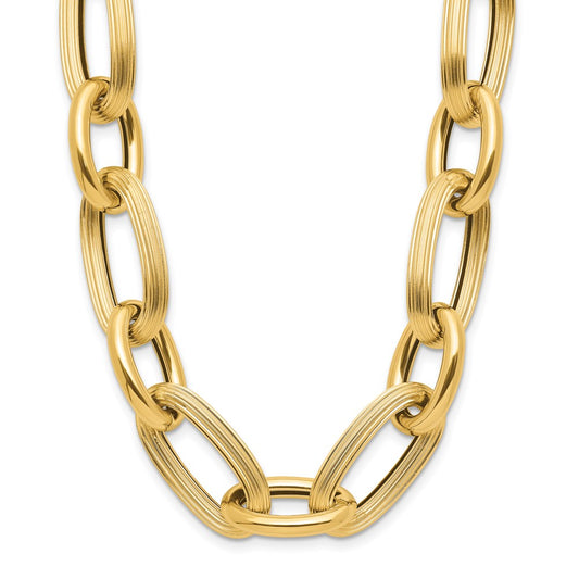 14K Yellow Gold Polished Textured Hollow Fancy Link Necklace