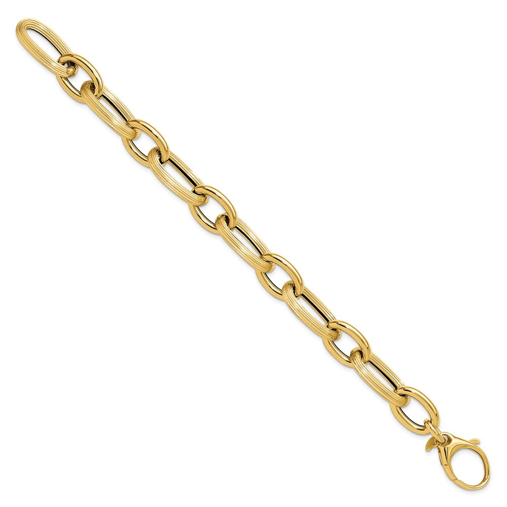 14K Yellow Gold Polished Textured Hollow Fancy Link Bracelet