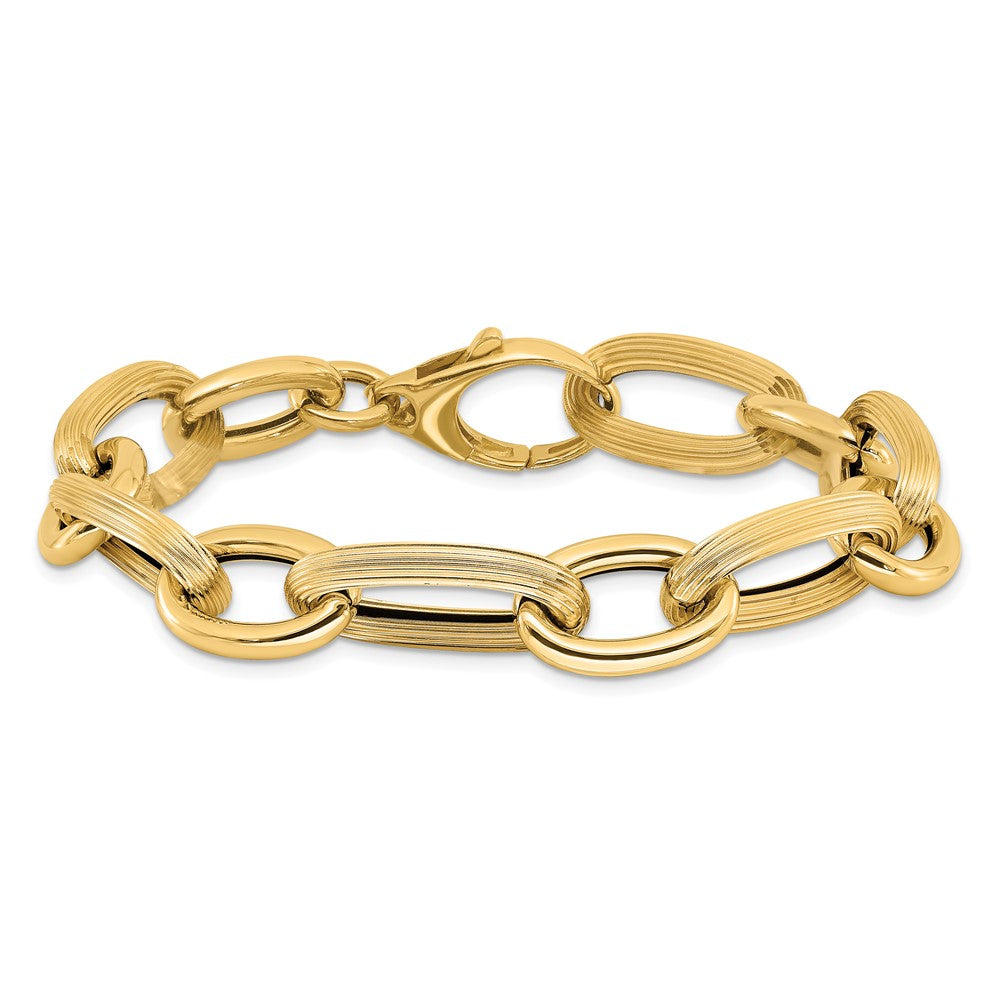 14K Yellow Gold Polished Textured Hollow Fancy Link Bracelet