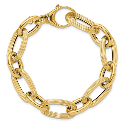 14K Yellow Gold Polished Textured Hollow Fancy Link Bracelet