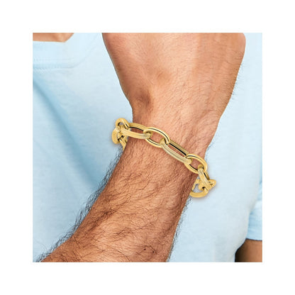 14K Yellow Gold Polished Textured Hollow Fancy Link Bracelet