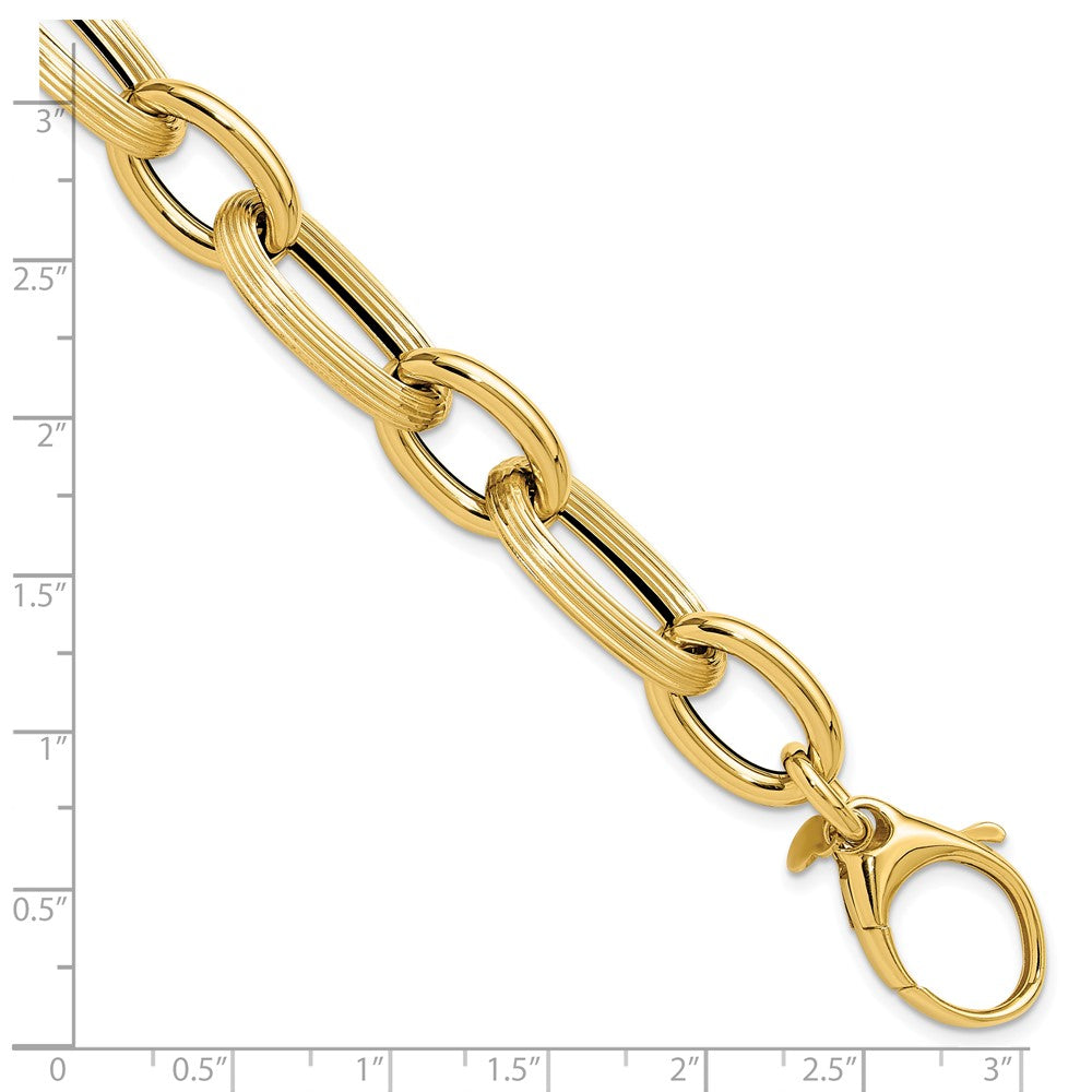 14K Yellow Gold Polished Textured Hollow Fancy Link Bracelet