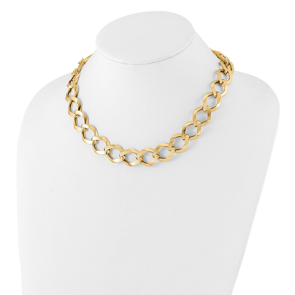 14K Yellow Gold Polished Brushed Hollow Fancy Link Necklace