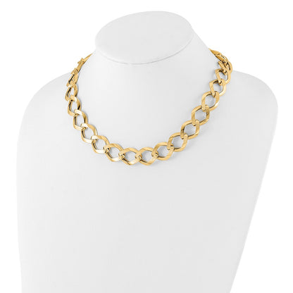 14K Yellow Gold Polished Brushed Hollow Fancy Link Necklace