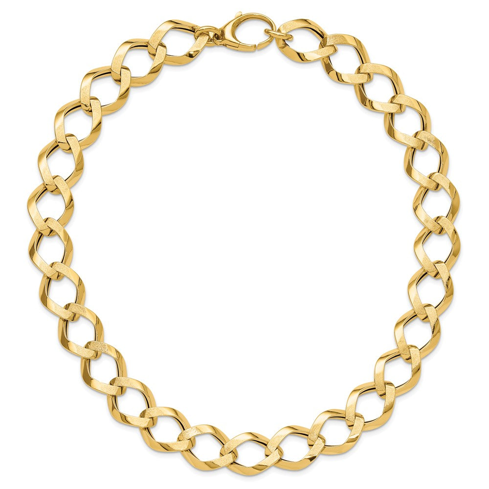 14K Yellow Gold Polished Brushed Hollow Fancy Link Necklace
