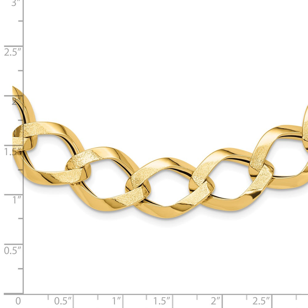 14K Yellow Gold Polished Brushed Hollow Fancy Link Necklace