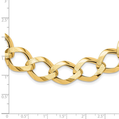 14K Yellow Gold Polished Brushed Hollow Fancy Link Necklace