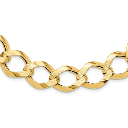 14K Yellow Gold Polished Brushed Hollow Fancy Link Necklace