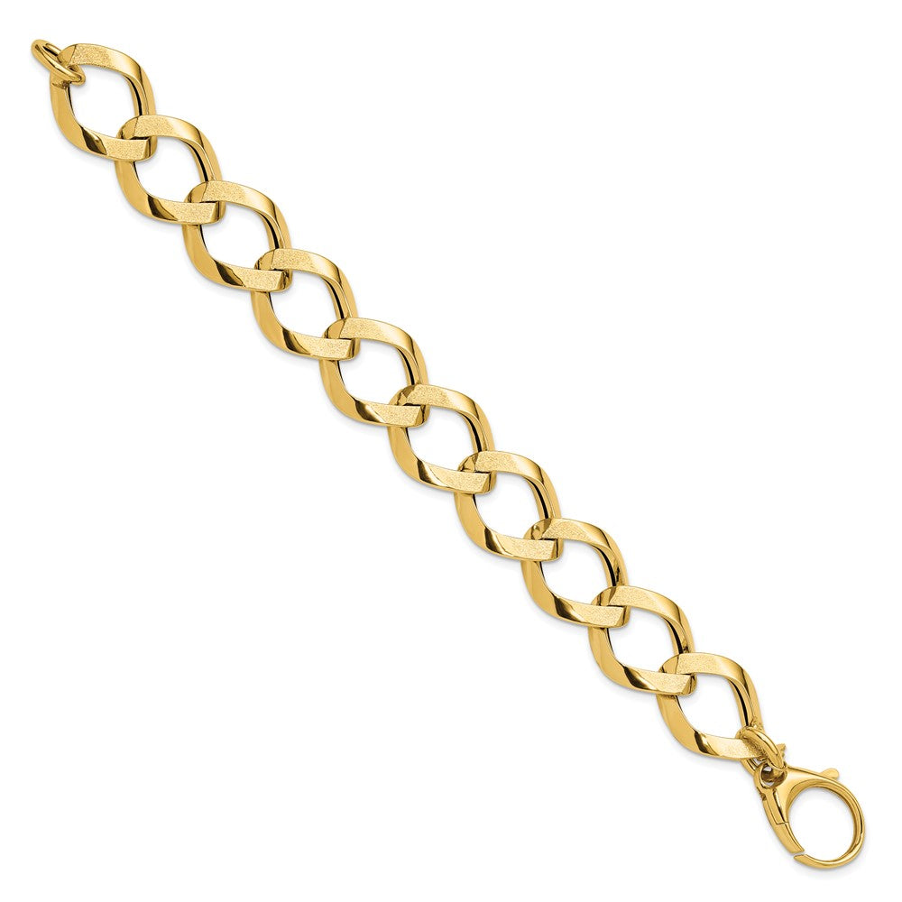 14K Yellow Gold Polished Brushed Hollow Fancy Link Bracelet