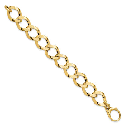 14K Yellow Gold Polished Brushed Hollow Fancy Link Bracelet
