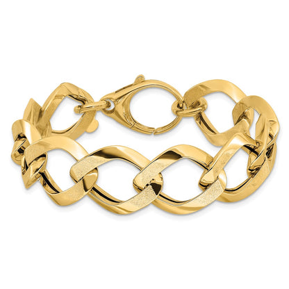 14K Yellow Gold Polished Brushed Hollow Fancy Link Bracelet