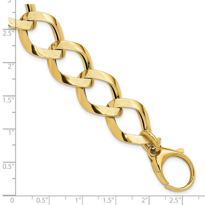 14K Yellow Gold Polished Brushed Hollow Fancy Link Bracelet
