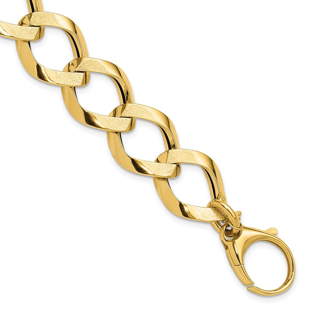 14K Yellow Gold Polished Brushed Hollow Fancy Link Bracelet