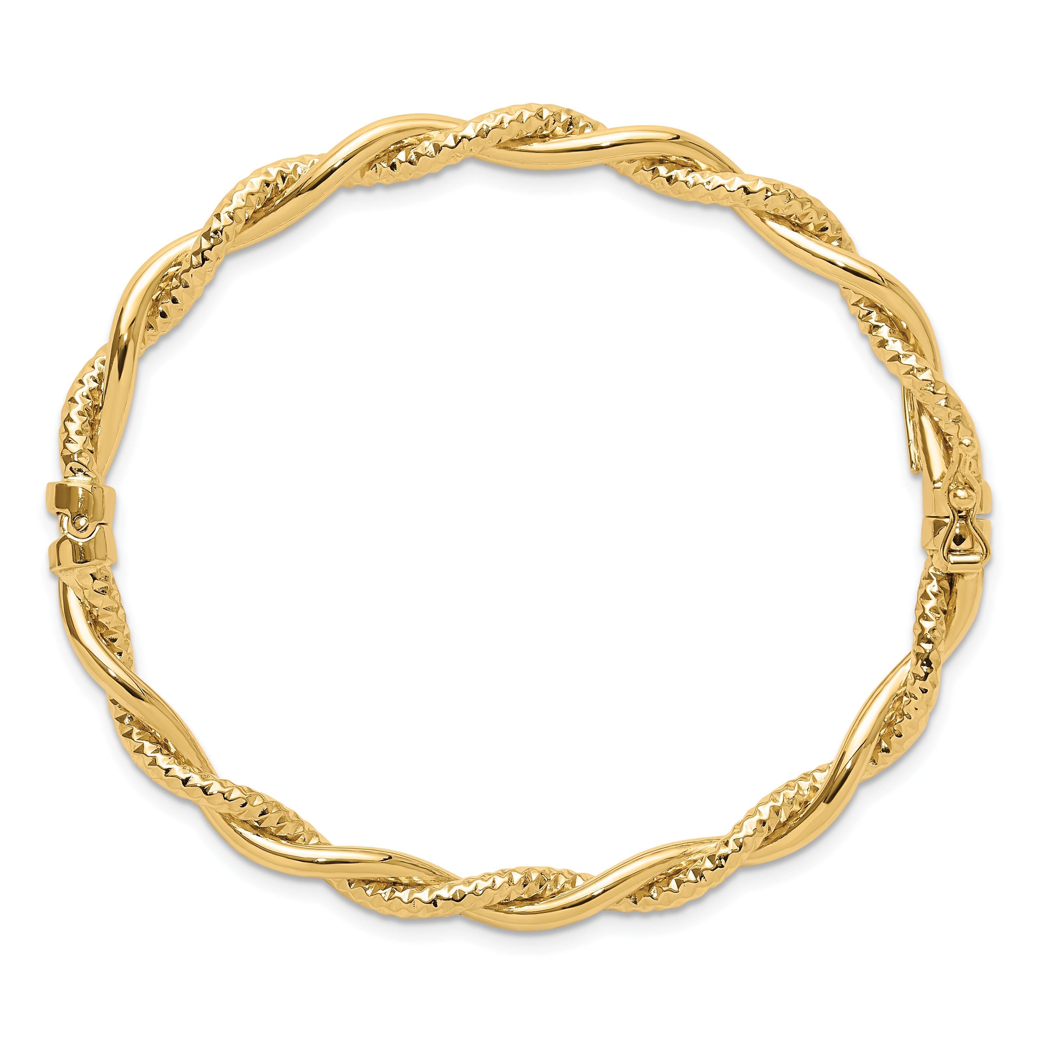14K Yellow Gold Polished And Textured Twisted Hinged Bangle