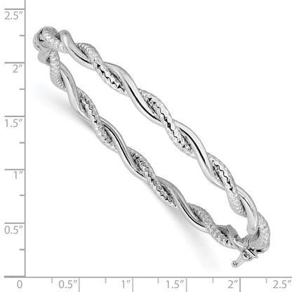 14K White Gold Polished And Textured Twisted Hinged Bangle