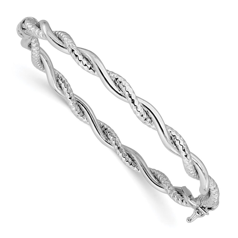 14K White Gold Polished And Textured Twisted Hinged Bangle