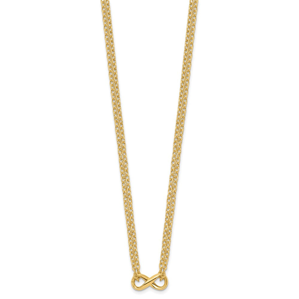 14K Yellow Gold Polished 2 Strand Infinity Necklace