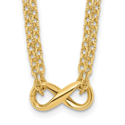14K Yellow Gold Polished 2 Strand Infinity Necklace